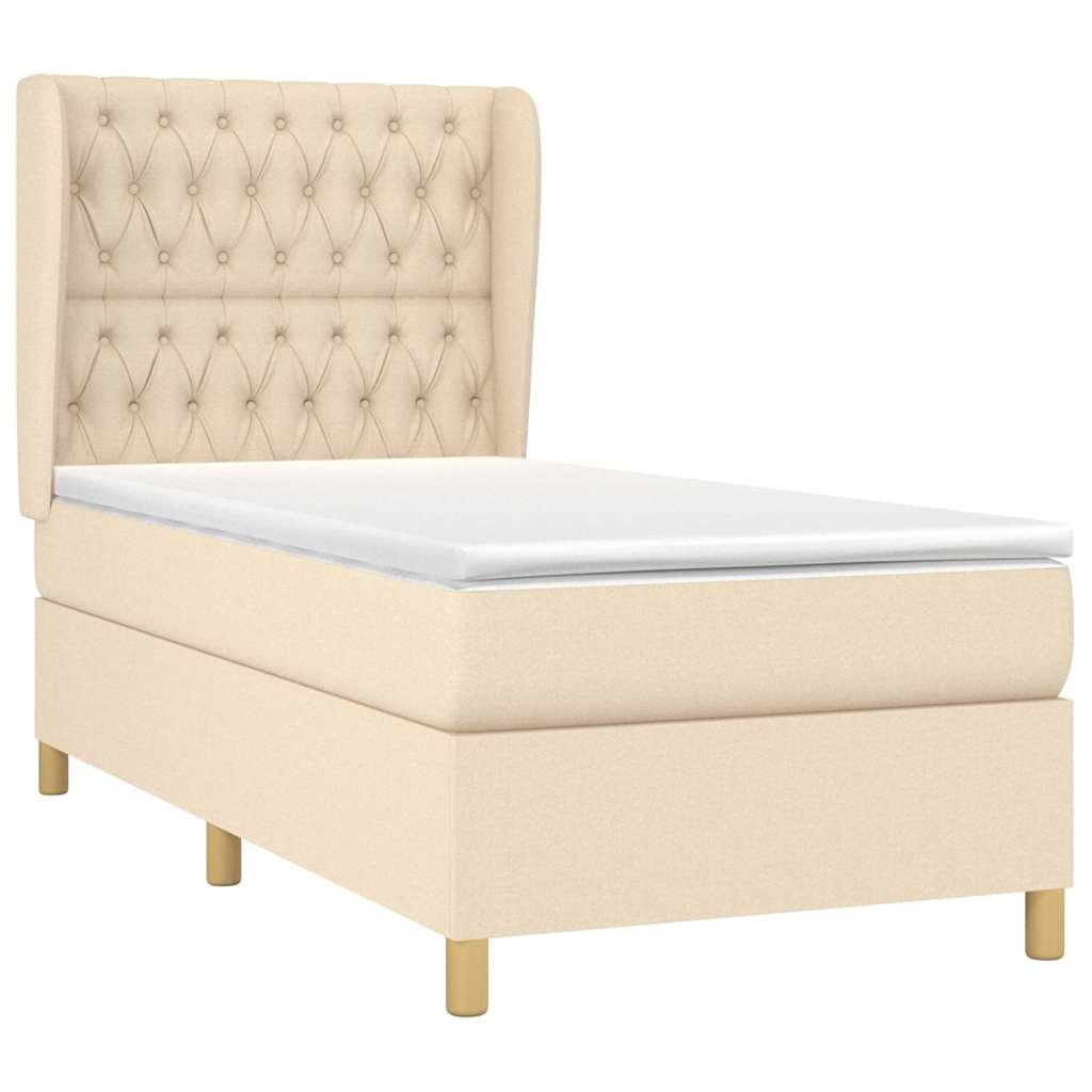 vidaXL Κρεβάτι Boxspring με Στρώμα Κρεμ 100 x 200 εκ. Υφασμάτινο