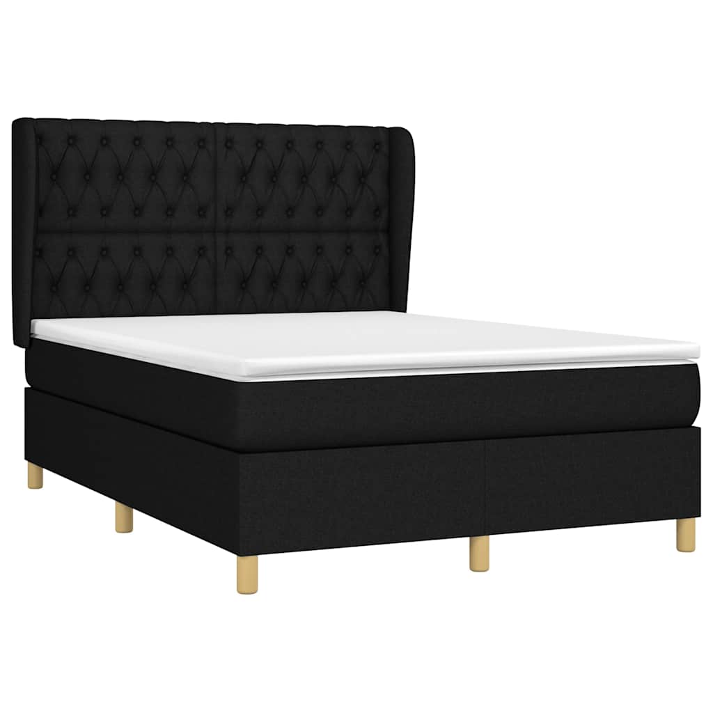 vidaXL Κρεβάτι Boxspring με Στρώμα Μαύρο 140x200 εκ. Υφασμάτινο