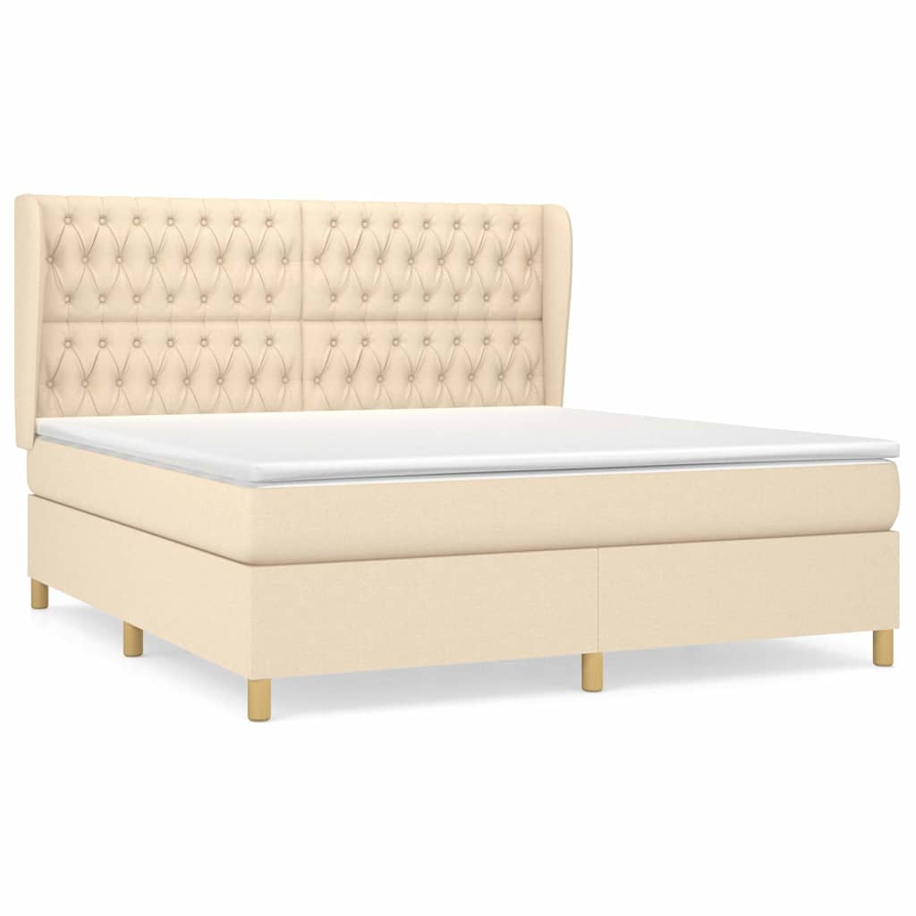 vidaXL Κρεβάτι Boxspring με Στρώμα Κρεμ 180x200 εκ. Υφασμάτινο