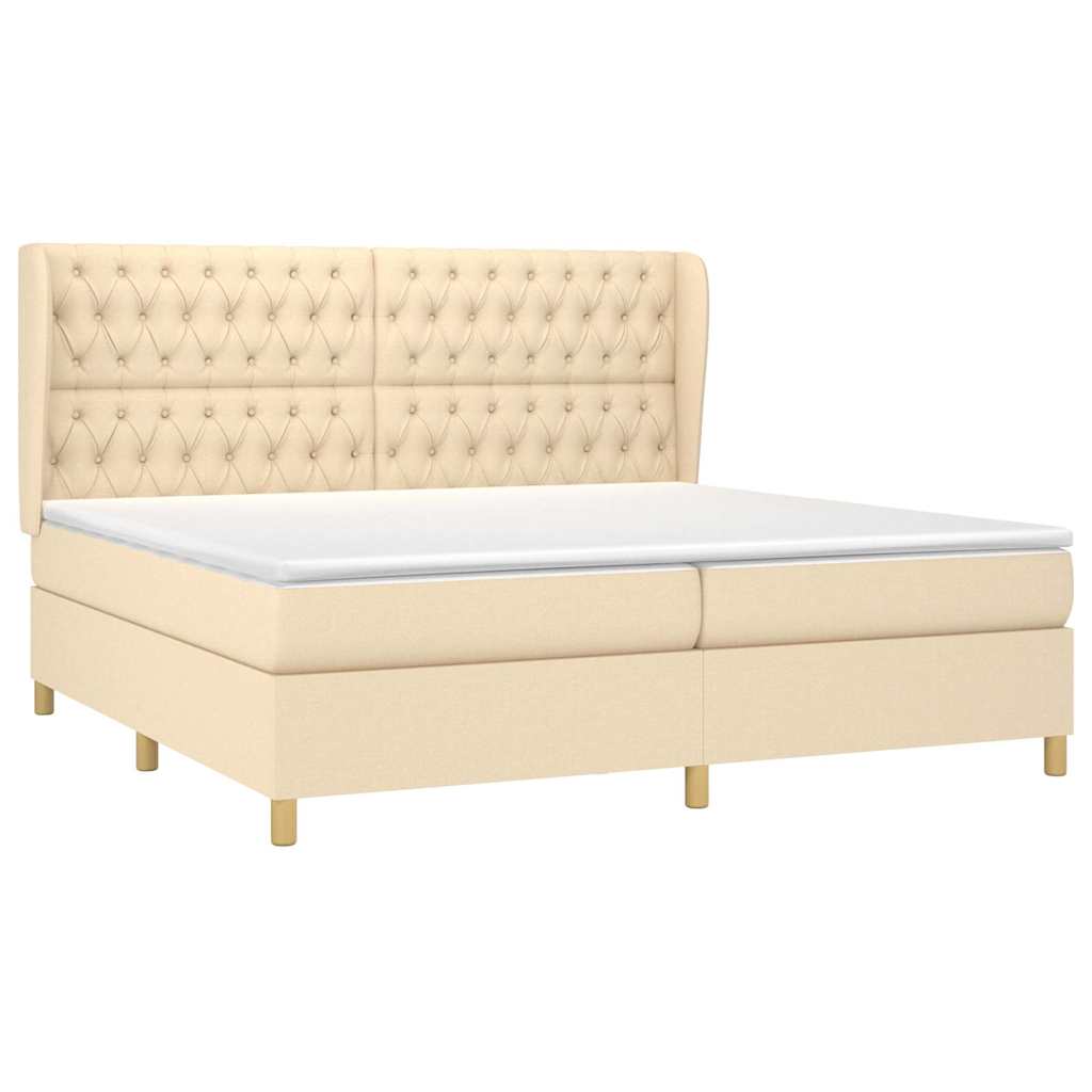 vidaXL Κρεβάτι Boxspring με Στρώμα Κρεμ 200x200 εκ. Υφασμάτινο