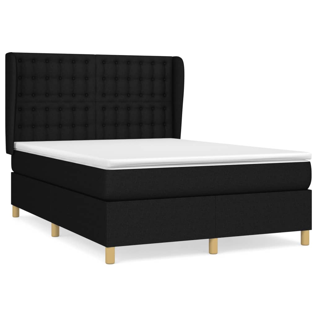 vidaXL Κρεβάτι Boxspring με Στρώμα Μαύρο 140x190 εκ. Υφασμάτινο
