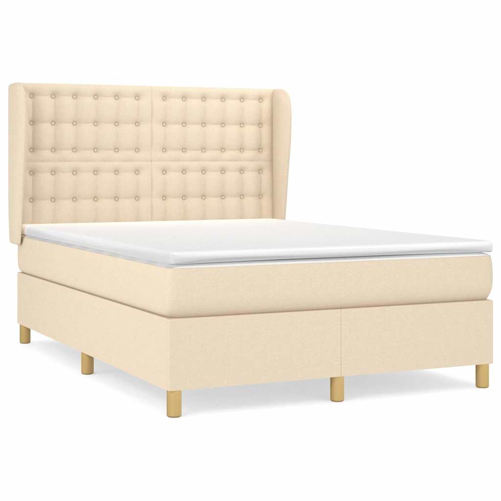 vidaXL Κρεβάτι Boxspring με Στρώμα Κρεμ 140x190 εκ. Υφασμάτινο