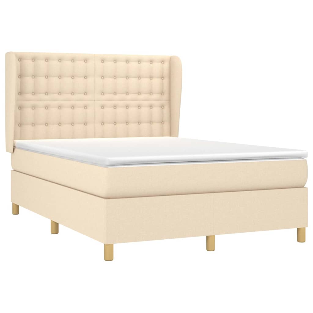 vidaXL Κρεβάτι Boxspring με Στρώμα Κρεμ 140x190 εκ. Υφασμάτινο