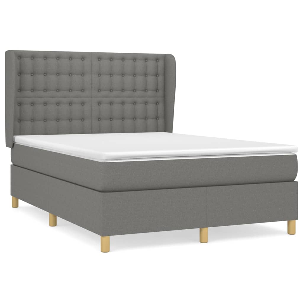 vidaXL Κρεβάτι Boxspring με Στρώμα Σκούρο Γκρι 140x200 εκ Υφασμάτινο