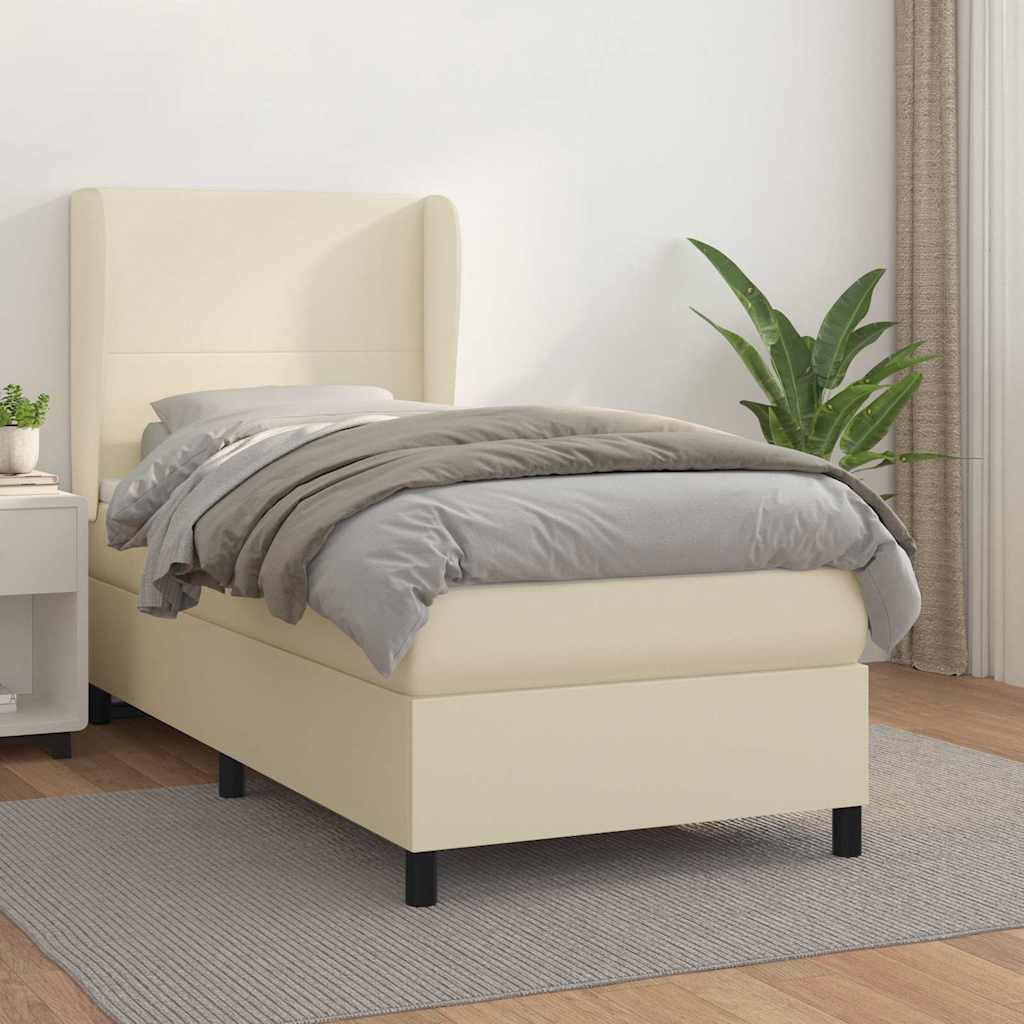 vidaXL Κρεβάτι Boxspring με Στρώμα Κρεμ 80 x 200 εκ. Συνθετικό Δέρμα