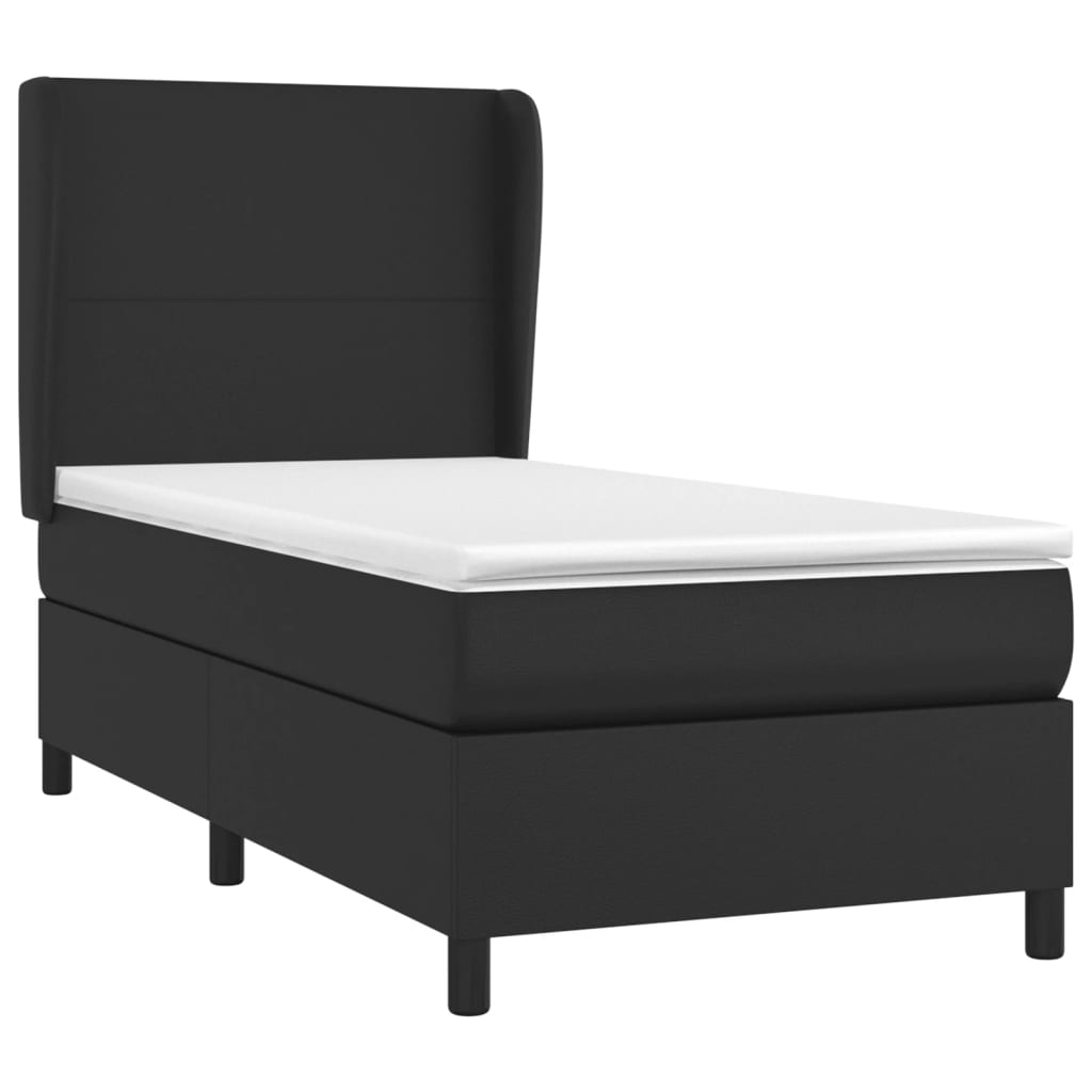 vidaXL Κρεβάτι Boxspring με Στρώμα Μαύρο 90x200εκ. από Συνθετικό Δέρμα
