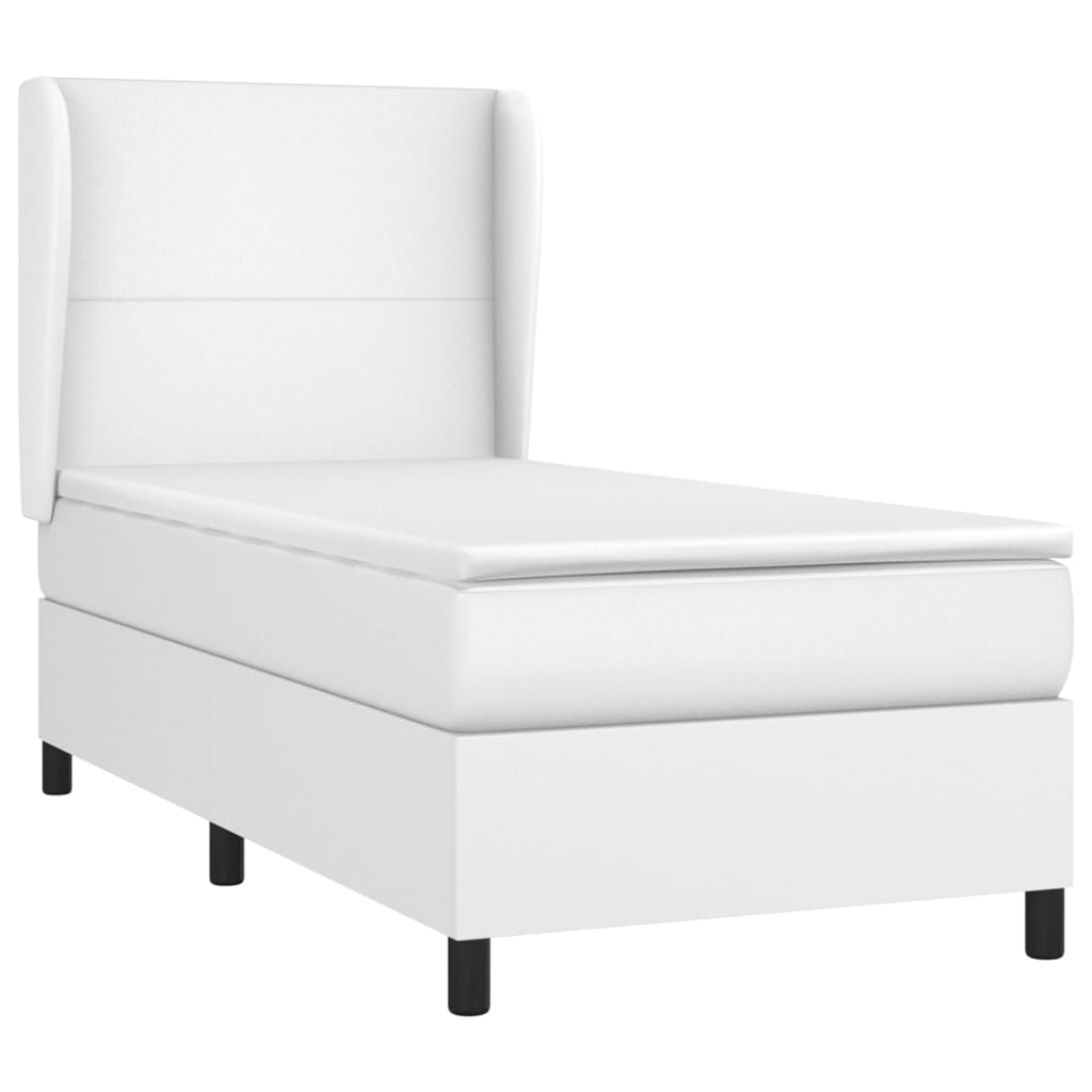 vidaXL Κρεβάτι Boxspring με Στρώμα Λευκό 90x200εκ. από Συνθετικό Δέρμα