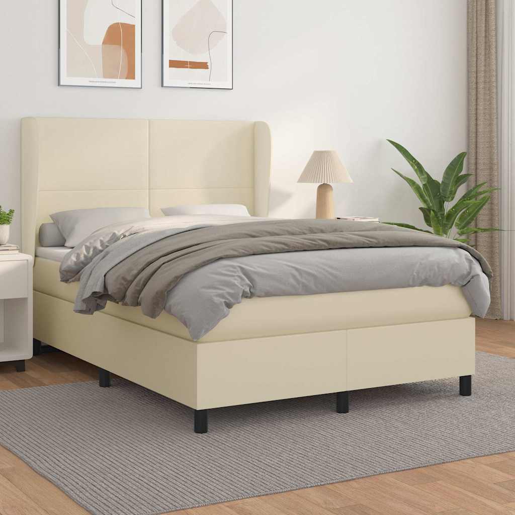 vidaXL Κρεβάτι Boxspring με Στρώμα Κρεμ 140x190εκ. από Συνθετικό Δέρμα