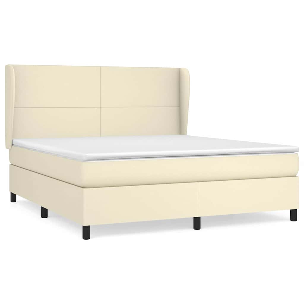 vidaXL Κρεβάτι Boxspring με Στρώμα Κρεμ 180x200 εκ. Συνθετικό Δέρμα