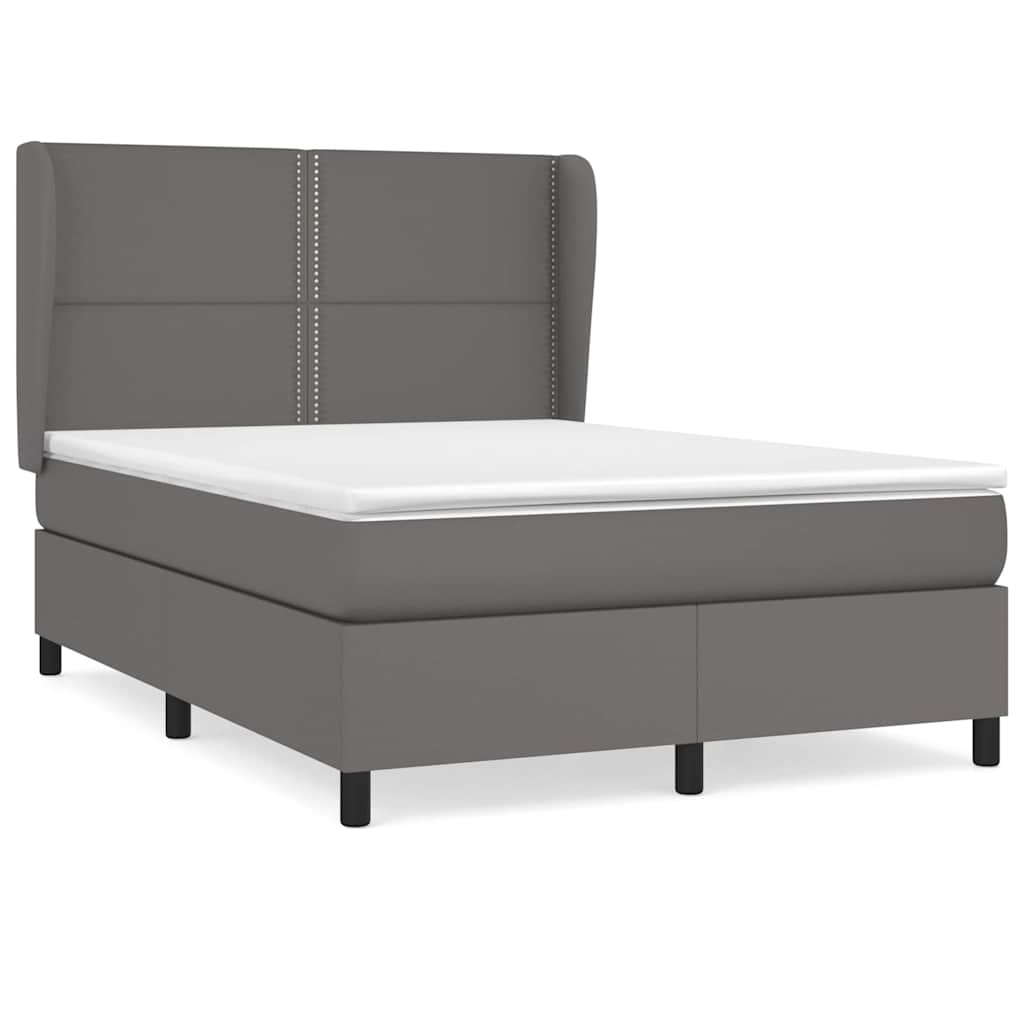 vidaXL Κρεβάτι Boxspring με Στρώμα Γκρι 140x190εκ. από Συνθετικό Δέρμα