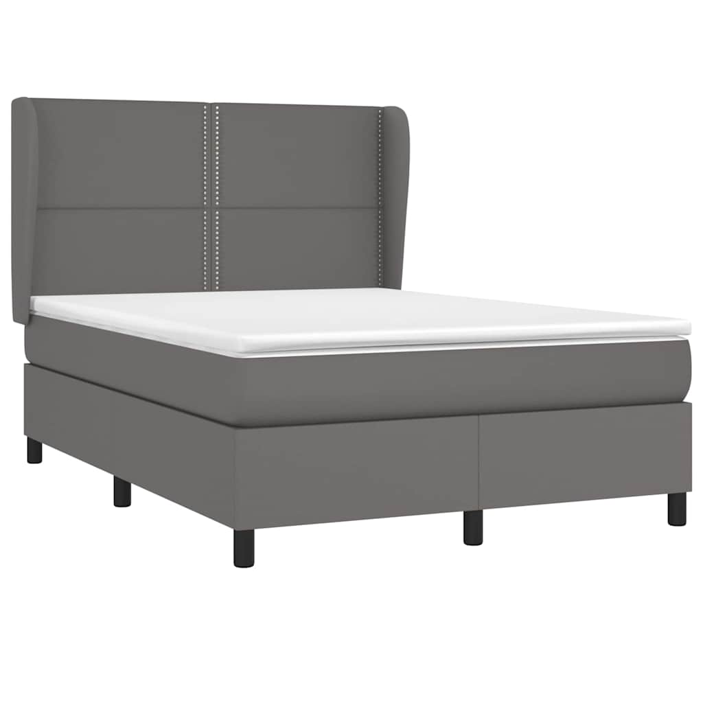 vidaXL Κρεβάτι Boxspring με Στρώμα Γκρι 140x190εκ. από Συνθετικό Δέρμα