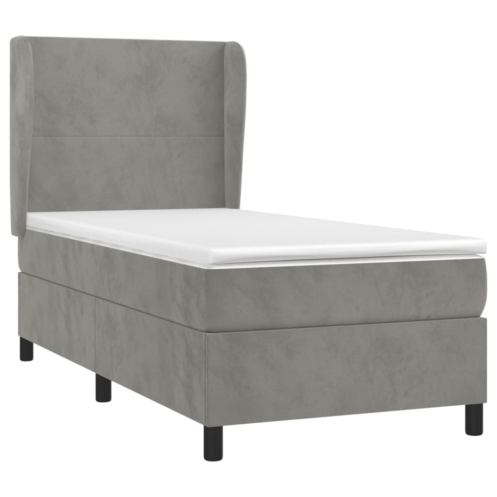 vidaXL Κρεβάτι Boxspring με Στρώμα Ανοιχτό Γκρι 80x200 εκ. Βελούδινο
