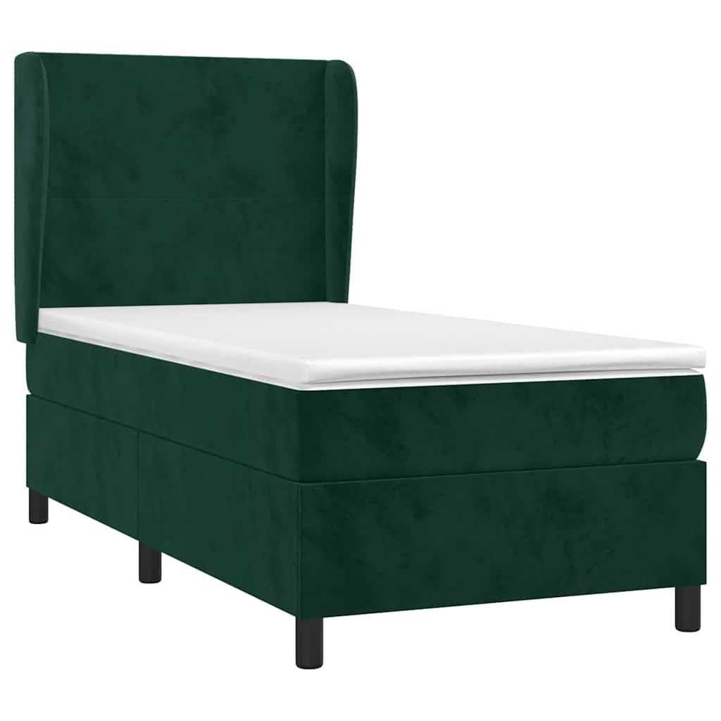 vidaXL Κρεβάτι Boxspring με Στρώμα Σκούρο Πράσινο 90x190 εκ. Βελούδινο