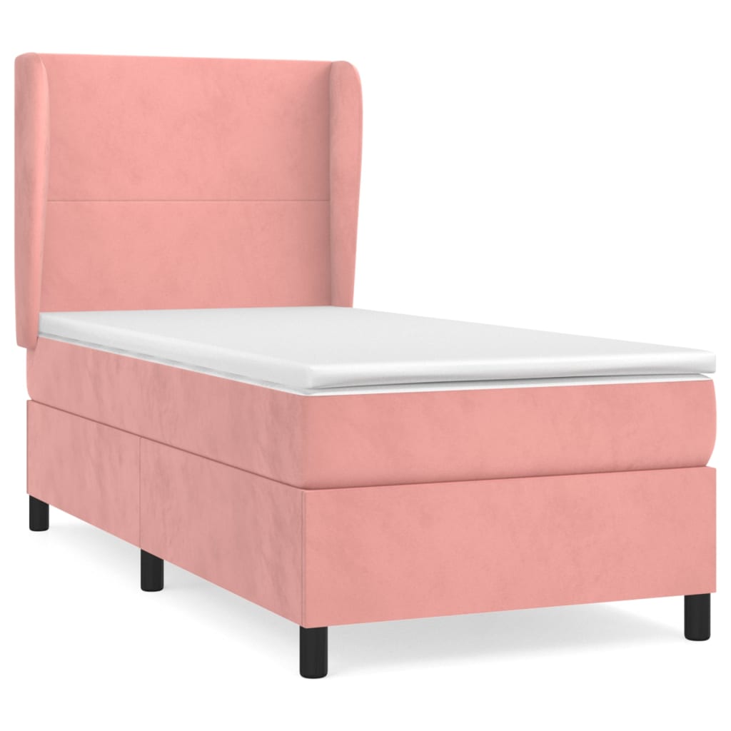 vidaXL Κρεβάτι Boxspring με Στρώμα Ροζ 90x200 εκ. Βελούδινο