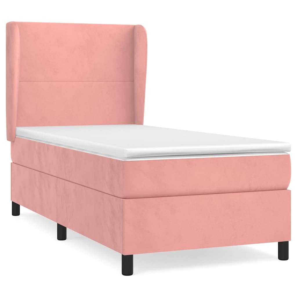 vidaXL Κρεβάτι Boxspring με Στρώμα Ροζ 100x200 εκ. Βελούδινο