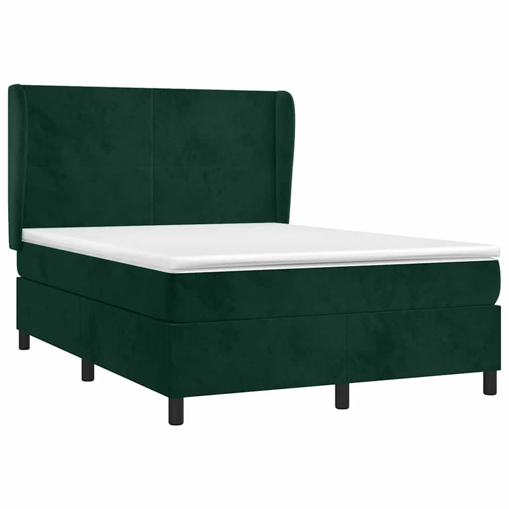 vidaXL Κρεβάτι Boxspring με Στρώμα Σκούρο Πράσινο 140x190εκ. Βελούδινο