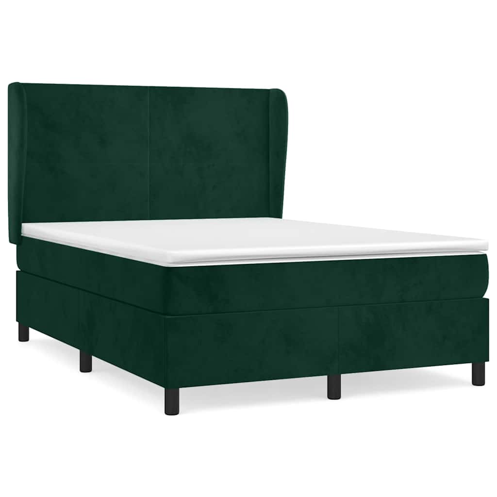 vidaXL Κρεβάτι Boxspring με Στρώμα Σκούρο Πράσινο 140x200εκ. Βελούδινο