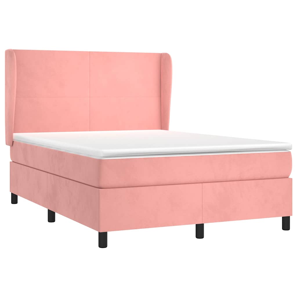 vidaXL Κρεβάτι Boxspring με Στρώμα Ροζ 140x200 εκ. Βελούδινο