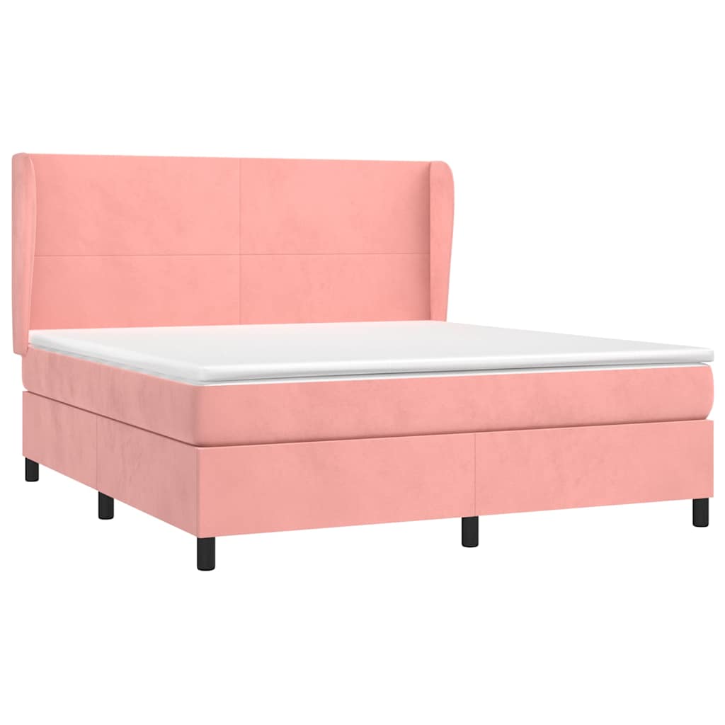 vidaXL Κρεβάτι Boxspring με Στρώμα Ροζ 160x200 εκ. Βελούδινο