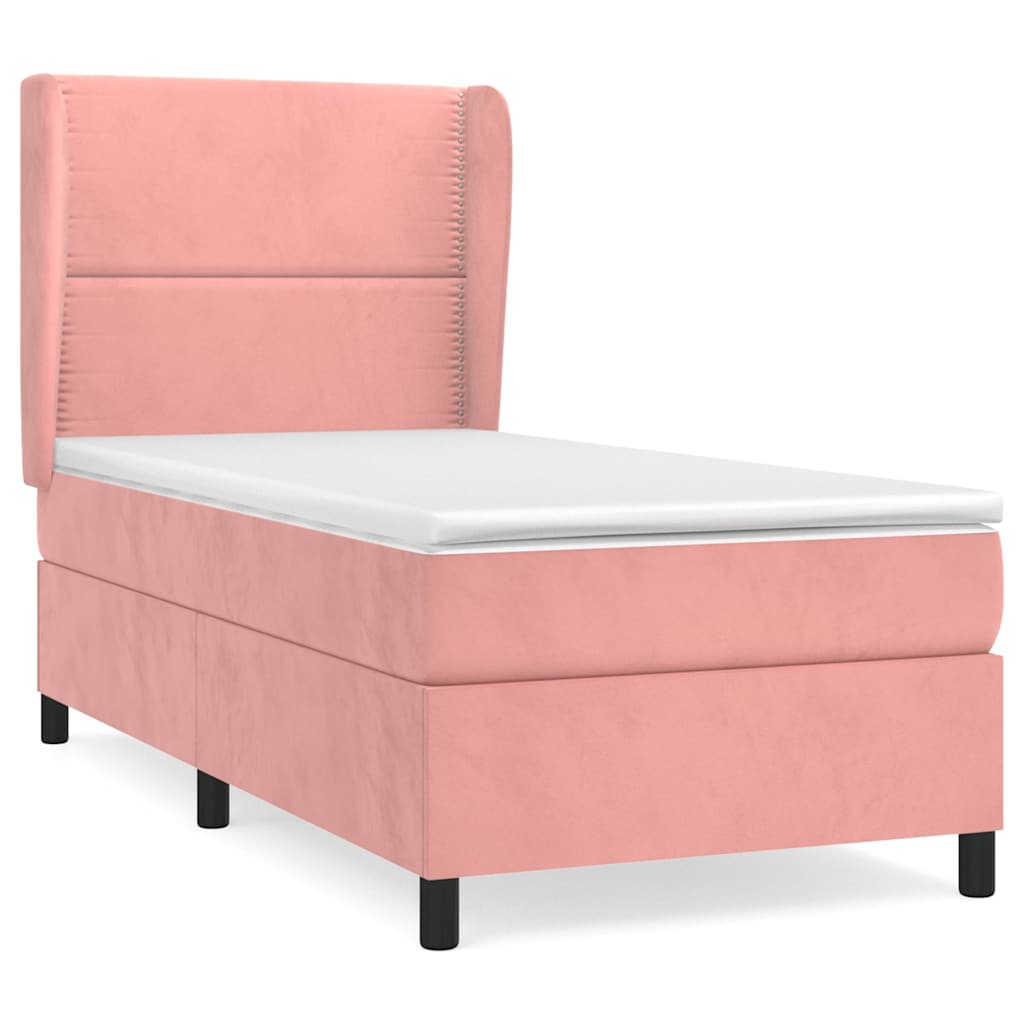 vidaXL Κρεβάτι Boxspring με Στρώμα Ροζ 100x200 εκ. Βελούδινο