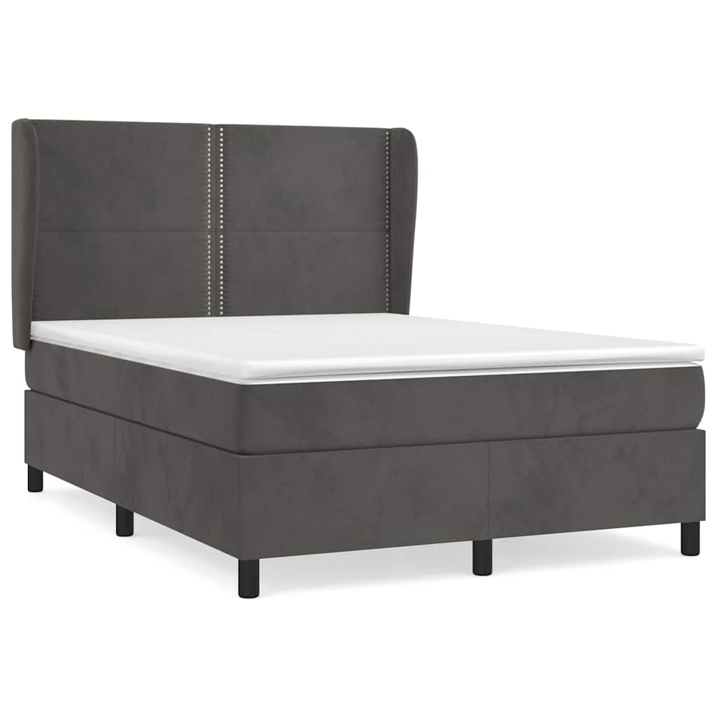 vidaXL Κρεβάτι Boxspring με Στρώμα Σκούρο Γκρι 140x200 εκ. Βελούδινο