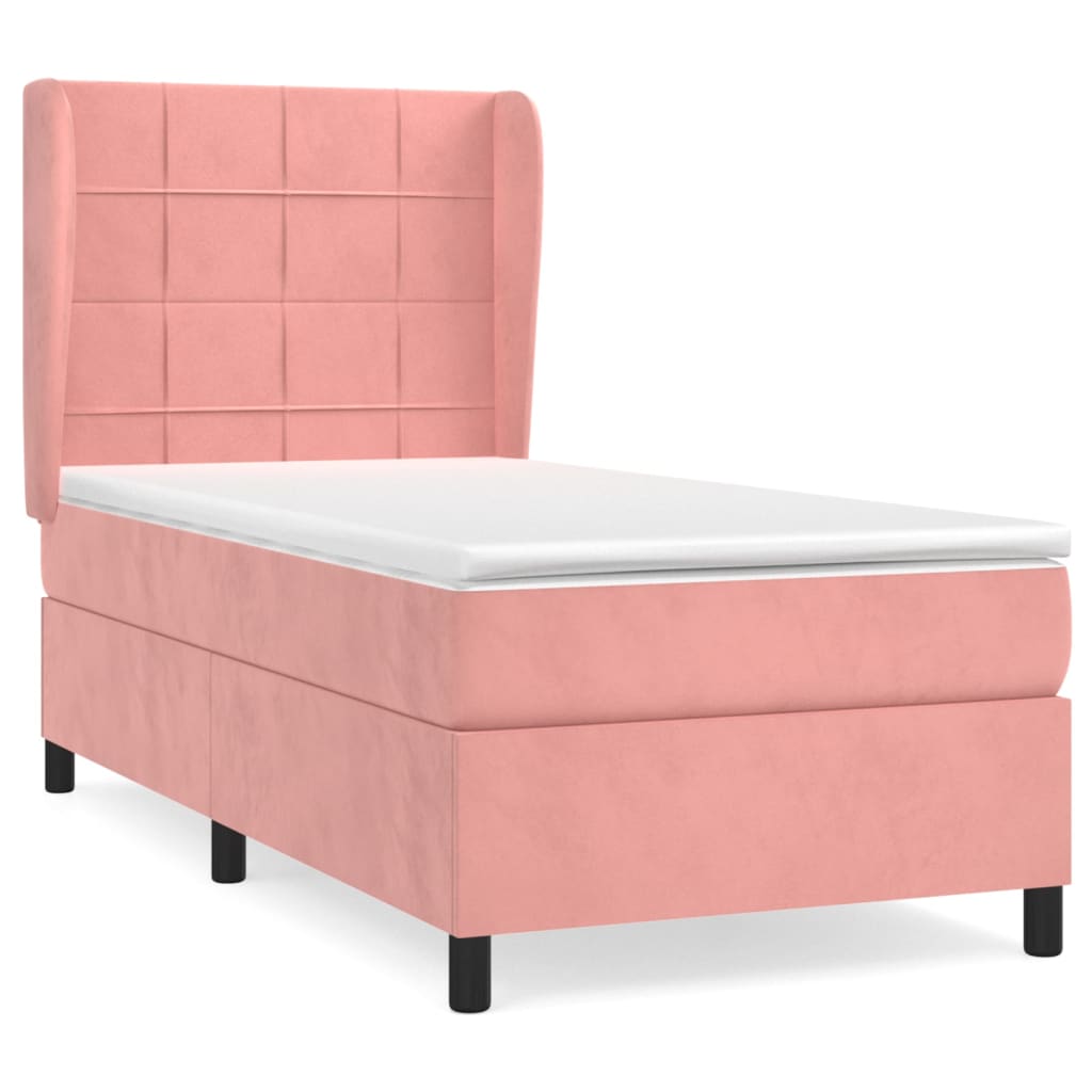 vidaXL Κρεβάτι Boxspring με Στρώμα Ροζ 90x200 εκ. Βελούδινο