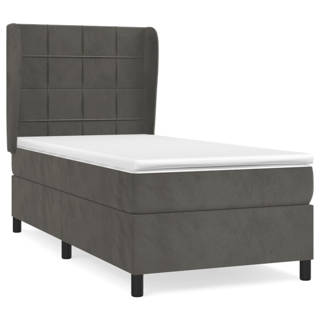 vidaXL Κρεβάτι Boxspring με Στρώμα Σκούρο Γκρι 100x200 εκ. Βελούδινο
