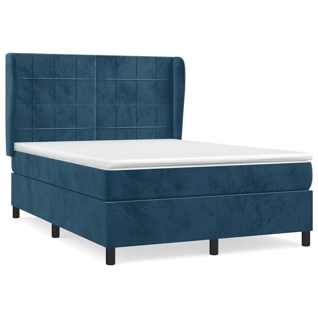 vidaXL Κρεβάτι Boxspring με Στρώμα Σκούρο Μπλε 140x190 εκ. Βελούδινο