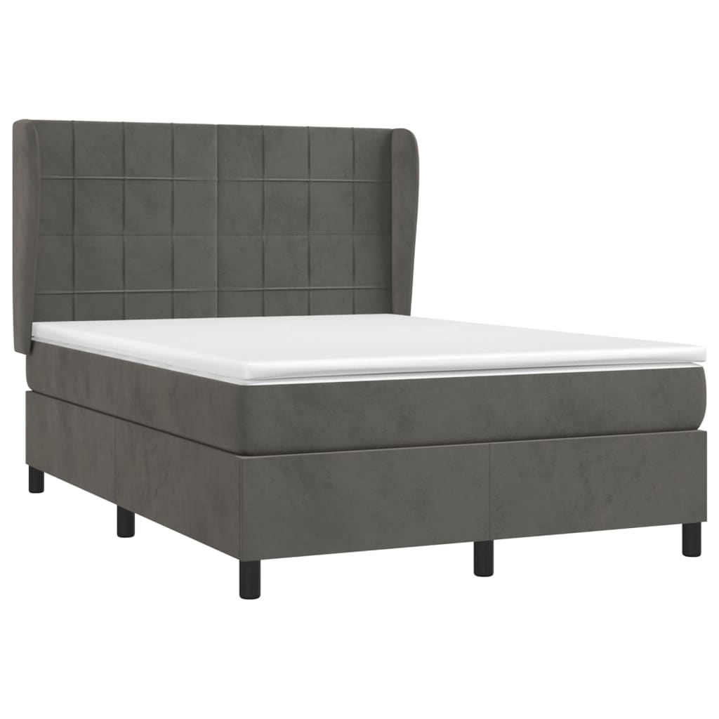 vidaXL Κρεβάτι Boxspring με Στρώμα Σκούρο Γκρι 140x200 εκ. Βελούδινο