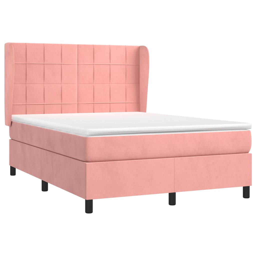 vidaXL Κρεβάτι Boxspring με Στρώμα Ροζ 140x200 εκ. Βελούδινο