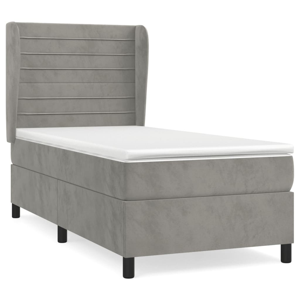 vidaXL Κρεβάτι Boxspring με Στρώμα Ανοιχτό Γκρι 90x200 εκ. Βελούδινο