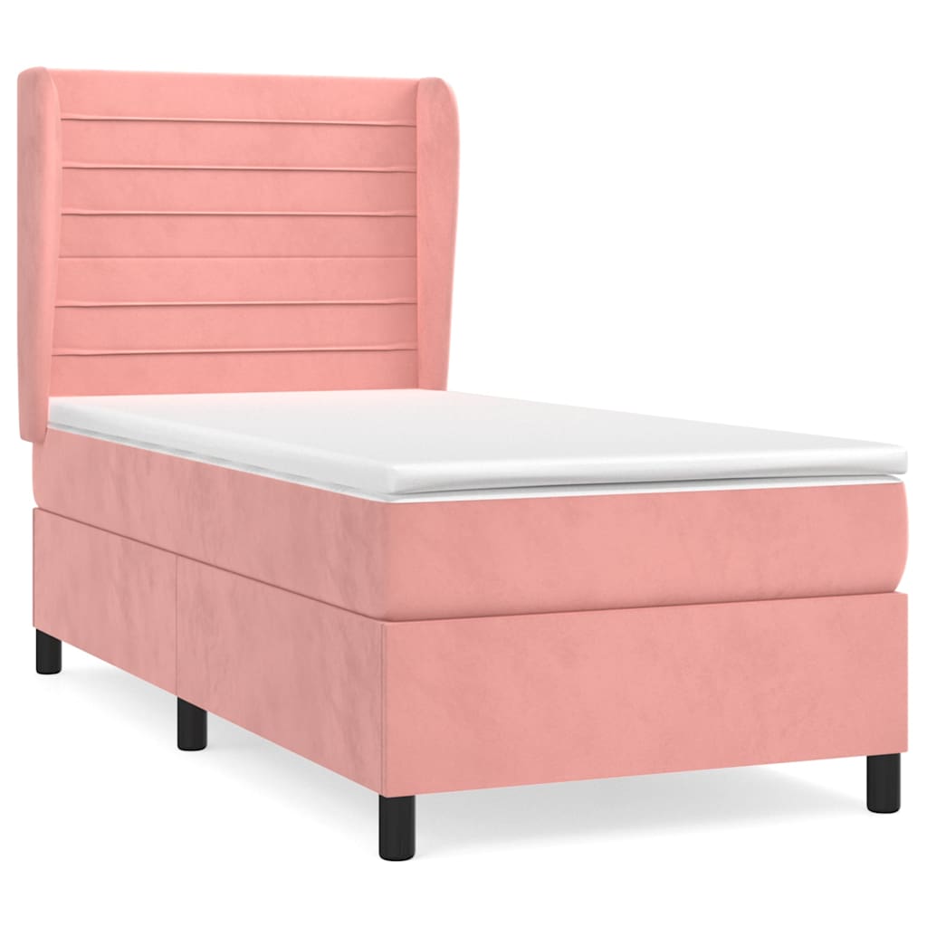vidaXL Κρεβάτι Boxspring με Στρώμα Ροζ 90x200 εκ. Βελούδινο