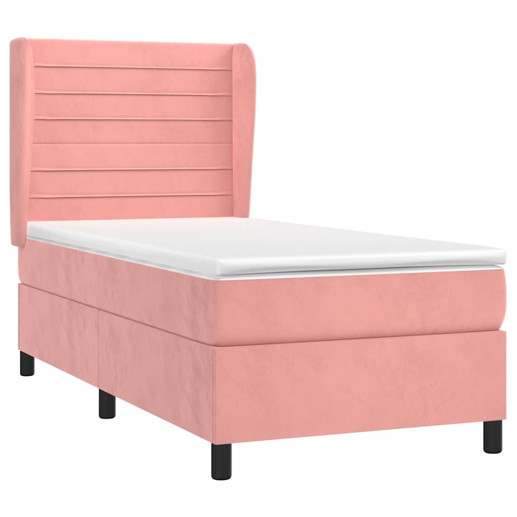 vidaXL Κρεβάτι Boxspring με Στρώμα Ροζ 90x200 εκ. Βελούδινο