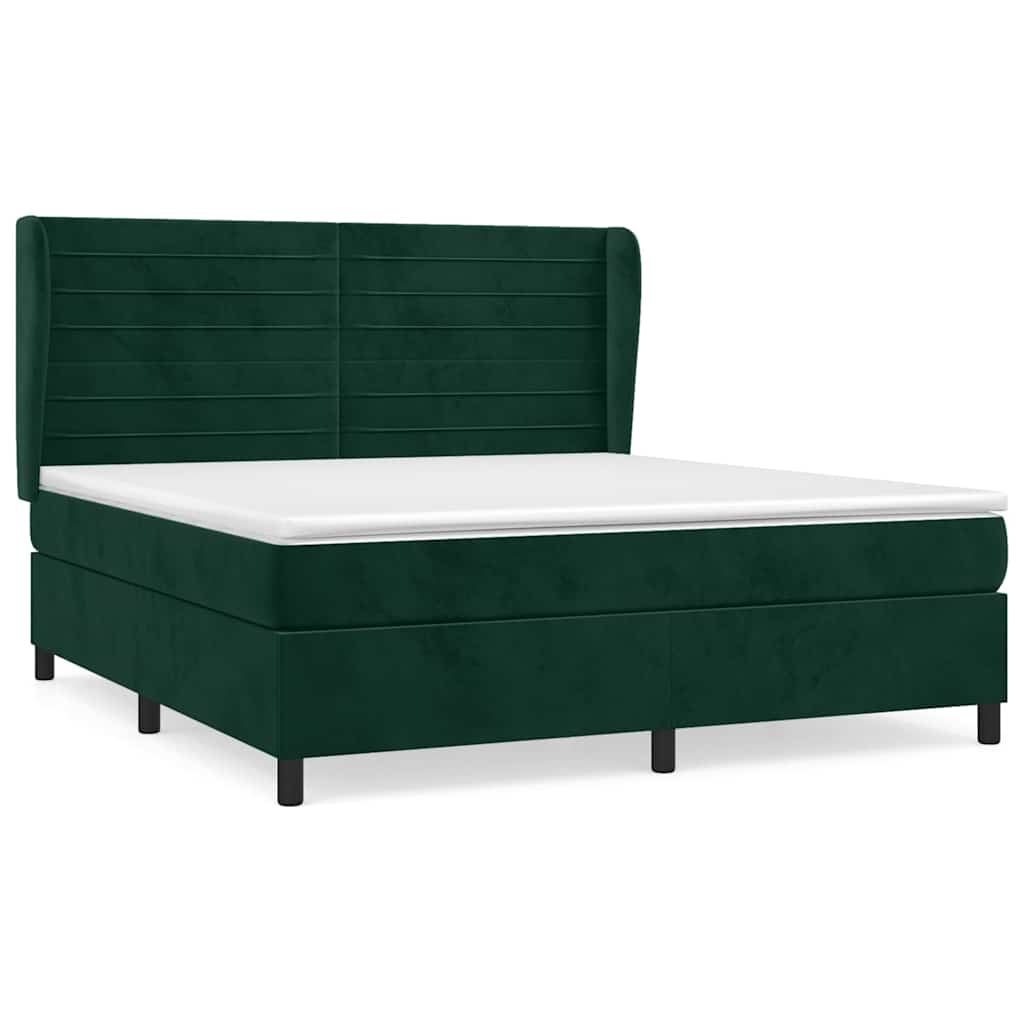 vidaXL Κρεβάτι Boxspring με Στρώμα Σκούρο Πράσινο 160x200εκ. Βελούδινο