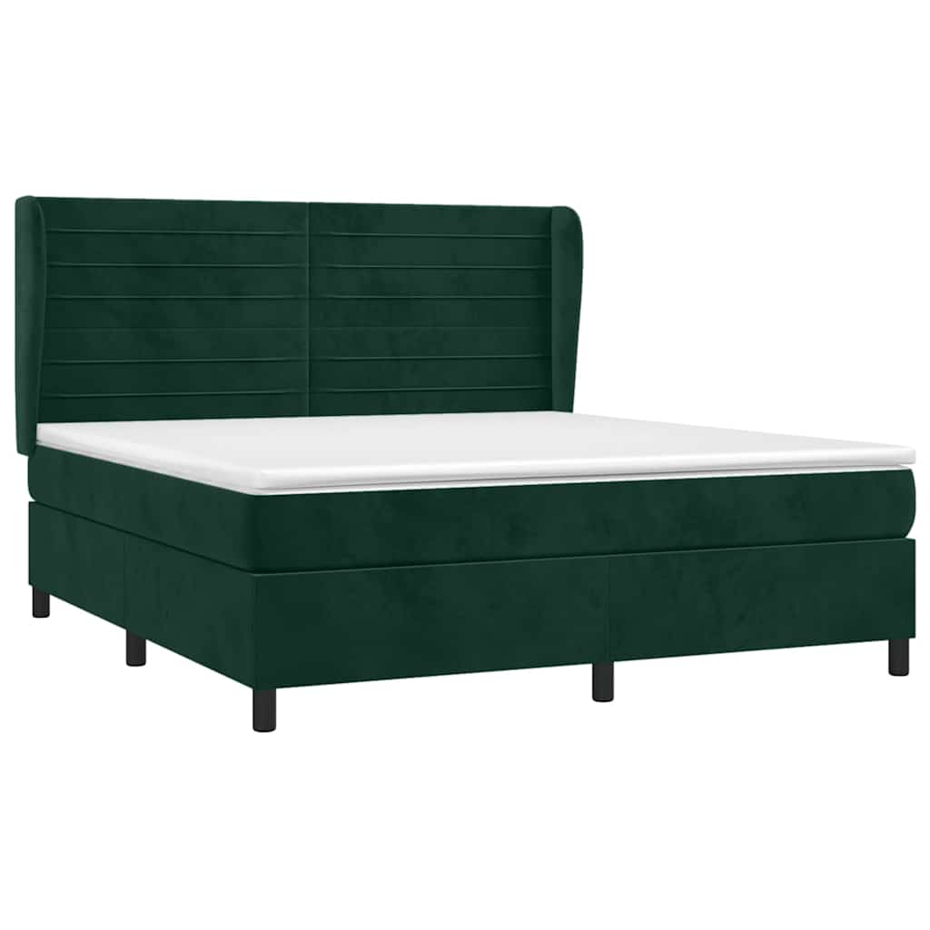vidaXL Κρεβάτι Boxspring με Στρώμα Σκούρο Πράσινο 160x200εκ. Βελούδινο