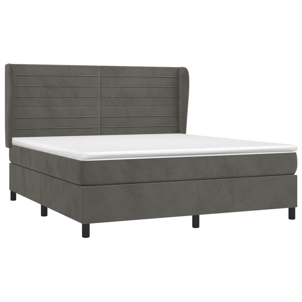 vidaXL Κρεβάτι Boxspring με Στρώμα Σκούρο Γκρι 180x200 εκ. Βελούδινο