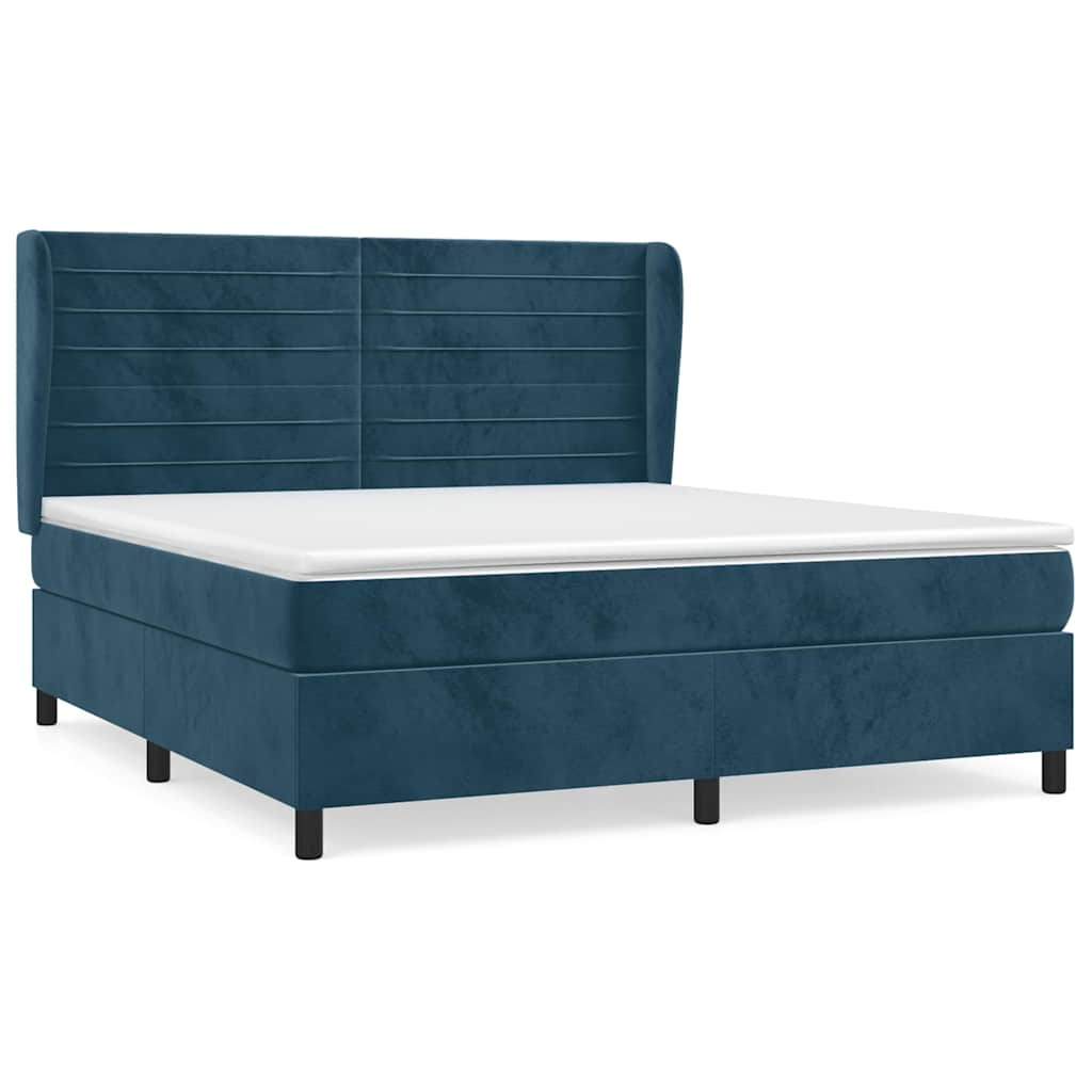 vidaXL Κρεβάτι Boxspring με Στρώμα Σκούρο Μπλε 180x200 εκ. Βελούδινο