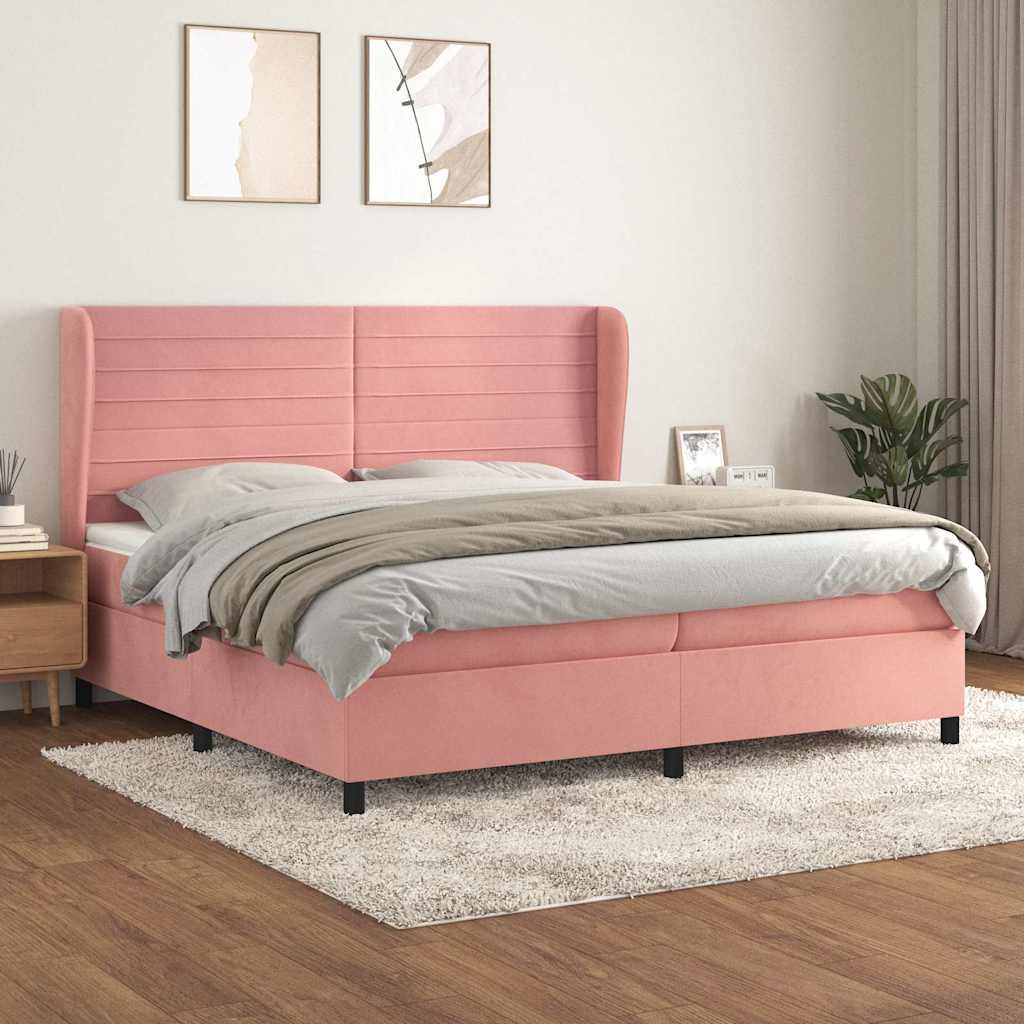 vidaXL Κρεβάτι Boxspring με Στρώμα Ροζ 200x200 εκ. Βελούδινο