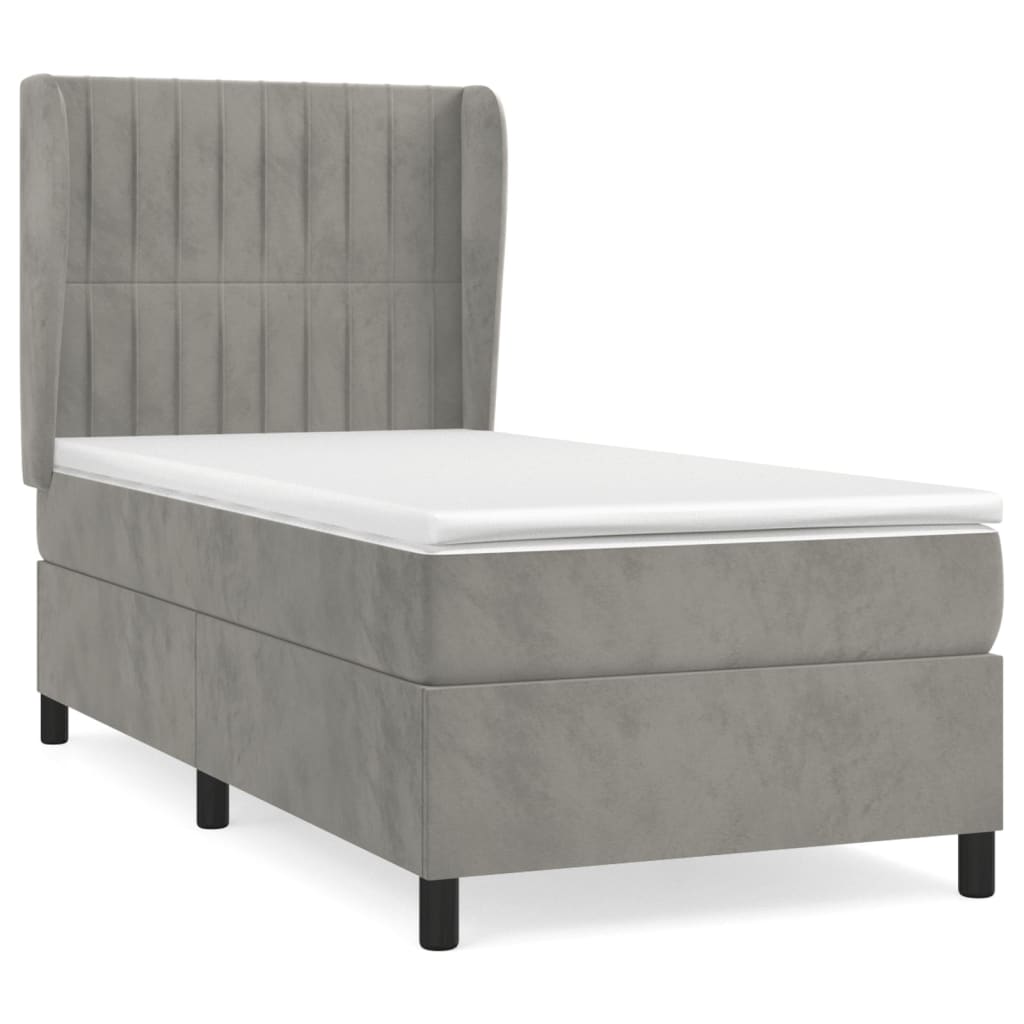 vidaXL Κρεβάτι Boxspring με Στρώμα Ανοιχτό Γκρι 90x200 εκ. Βελούδινο