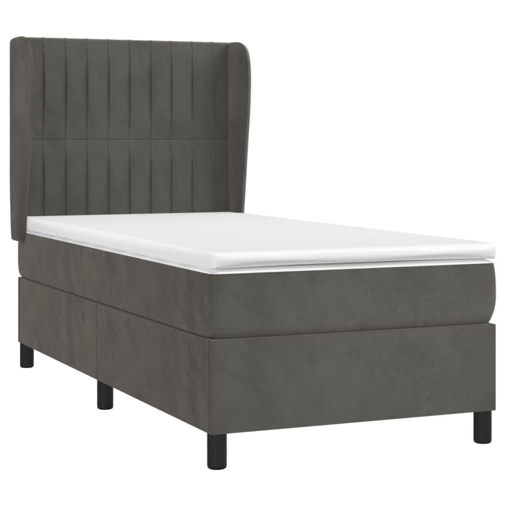 vidaXL Κρεβάτι Boxspring με Στρώμα Σκούρο Γκρι 90x200 εκ. Βελούδινο