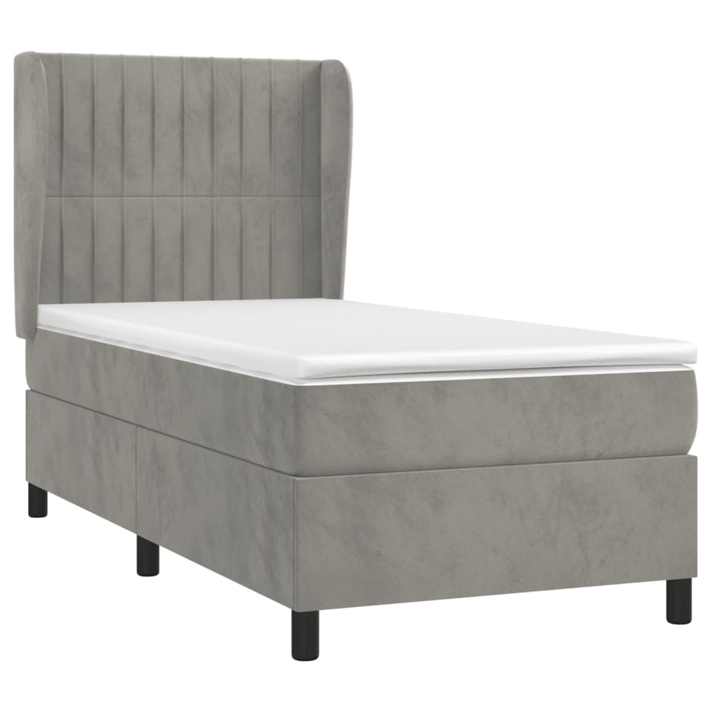 vidaXL Κρεβάτι Boxspring με Στρώμα Ανοιχτό Γκρι 100x200 εκ. Βελούδινο