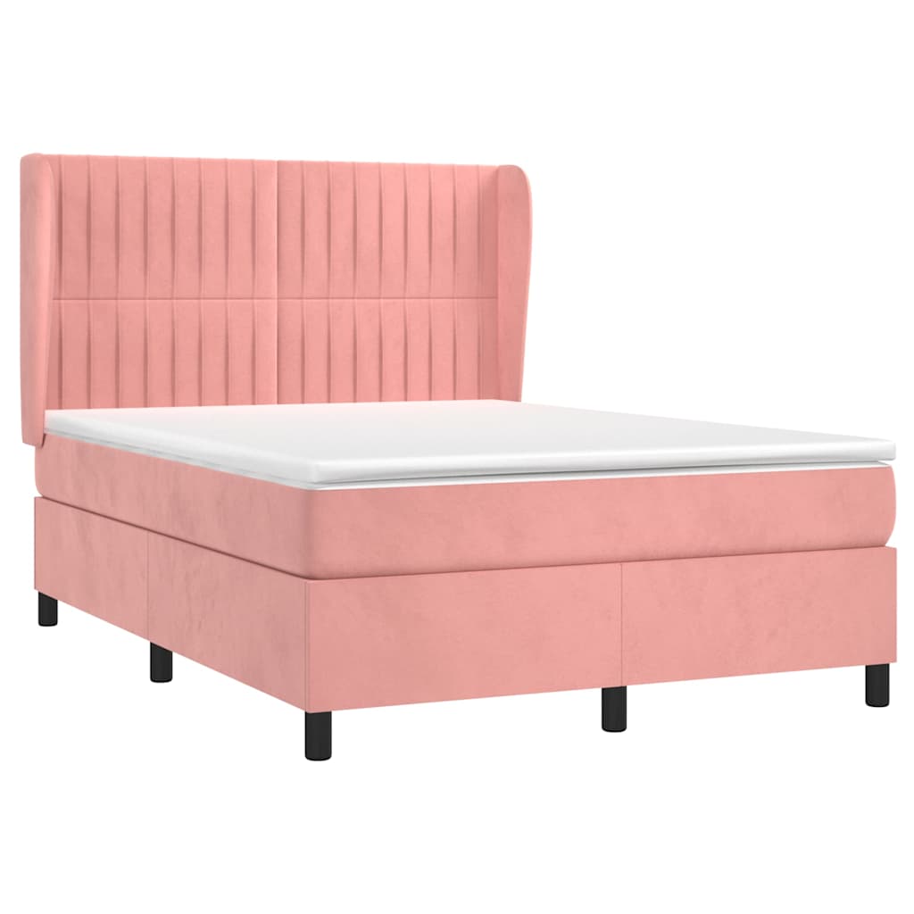 vidaXL Κρεβάτι Boxspring με Στρώμα Ροζ 140x200 εκ. Βελούδινο