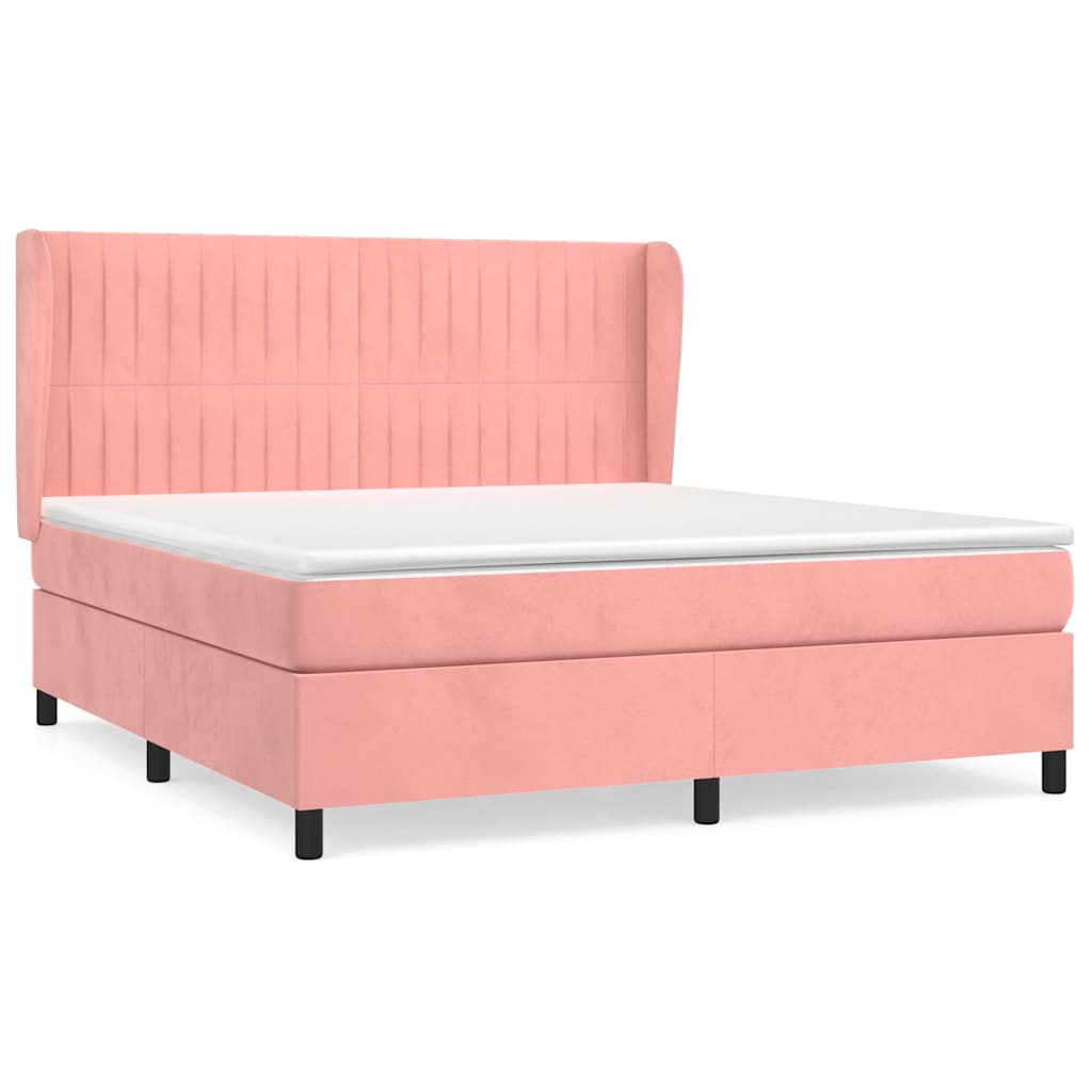 vidaXL Κρεβάτι Boxspring με Στρώμα Ροζ 160x200 εκ. Βελούδινο