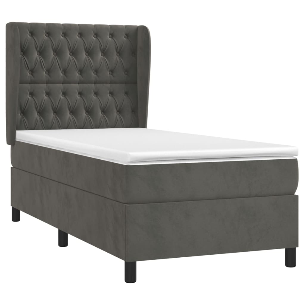 vidaXL Κρεβάτι Boxspring με Στρώμα Σκούρο Γκρι 90x200 εκ. Βελούδινο