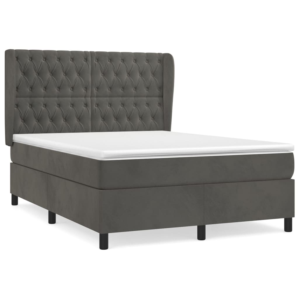 vidaXL Κρεβάτι Boxspring με Στρώμα Σκούρο Γκρι 140x200 εκ. Βελούδινο