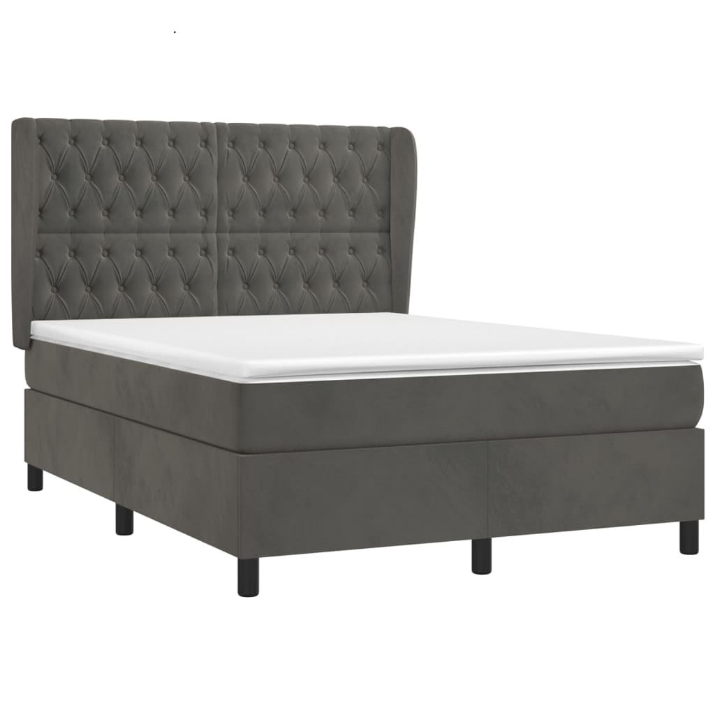 vidaXL Κρεβάτι Boxspring με Στρώμα Σκούρο Γκρι 140x200 εκ. Βελούδινο