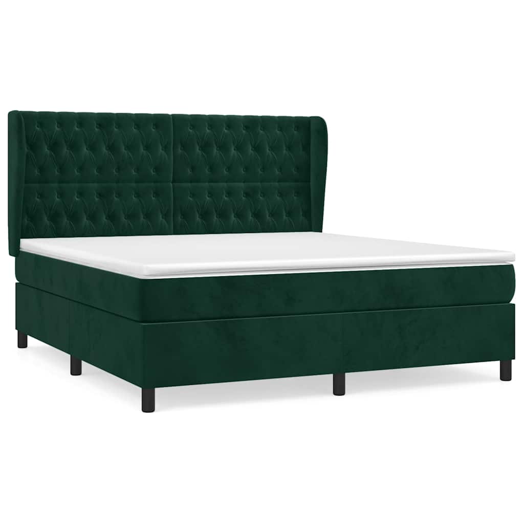 vidaXL Κρεβάτι Boxspring με Στρώμα Σκούρο Πράσινο 160x200εκ. Βελούδινο