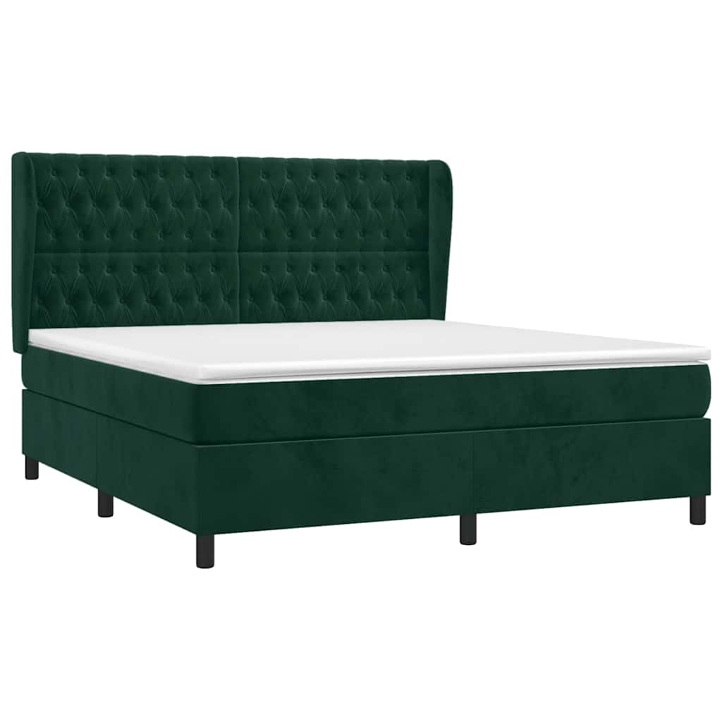 vidaXL Κρεβάτι Boxspring με Στρώμα Σκούρο Πράσινο 160x200εκ. Βελούδινο
