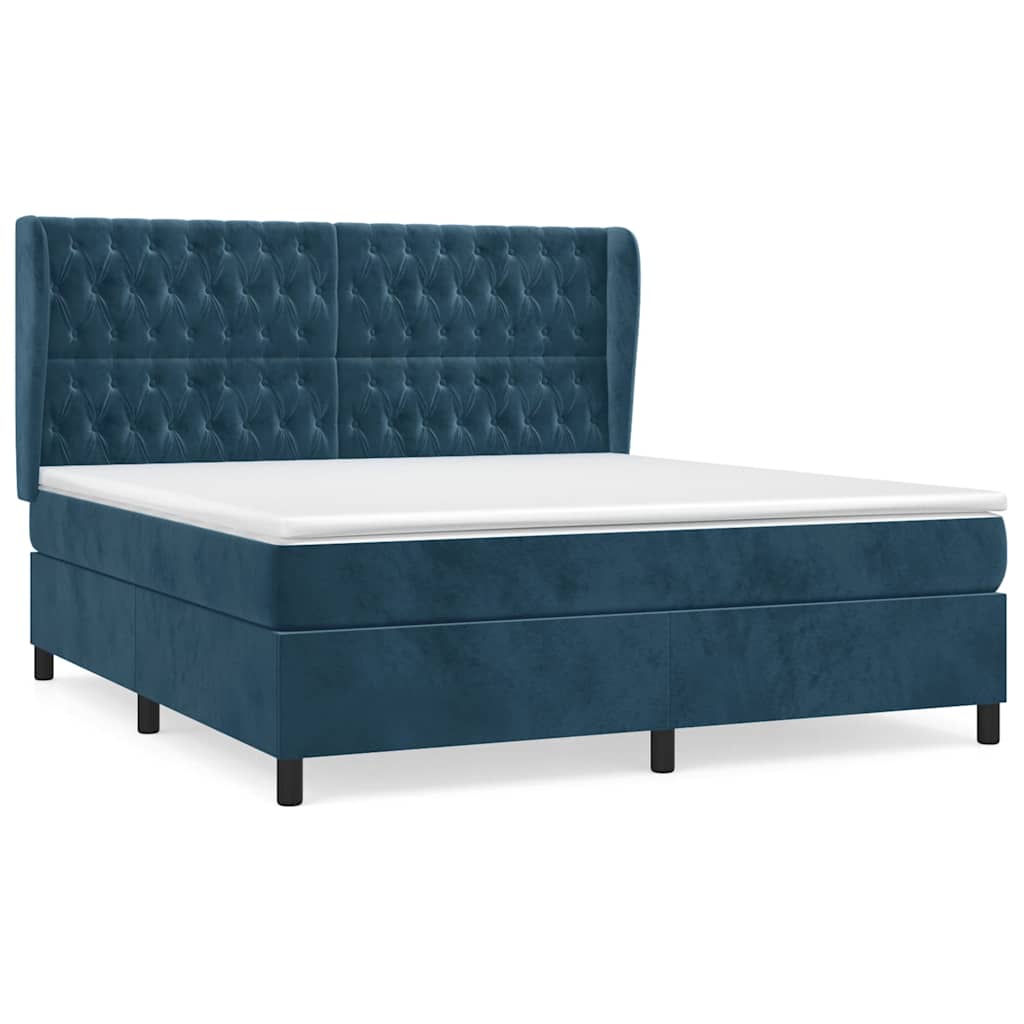 vidaXL Κρεβάτι Boxspring με Στρώμα Σκούρο Μπλε 160x200 εκ. Βελούδινο