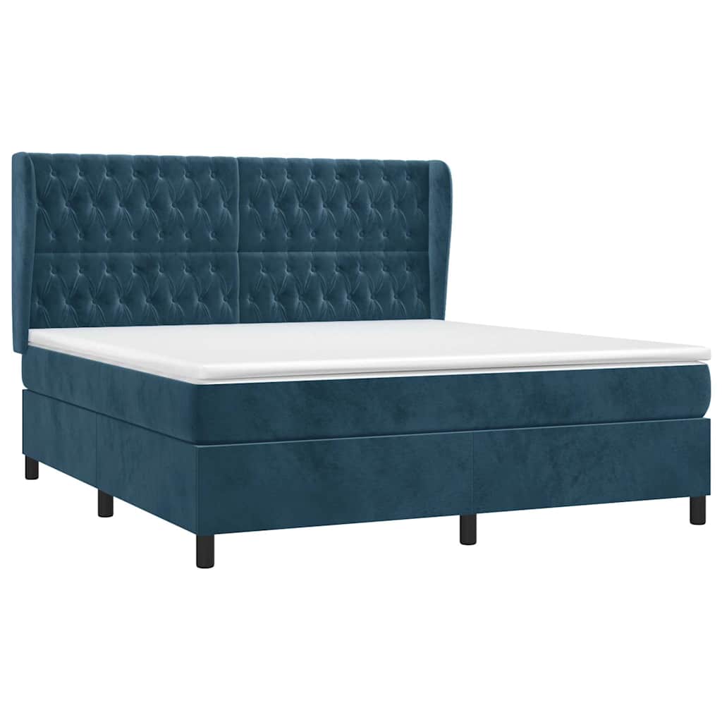 vidaXL Κρεβάτι Boxspring με Στρώμα Σκούρο Μπλε 160x200 εκ. Βελούδινο